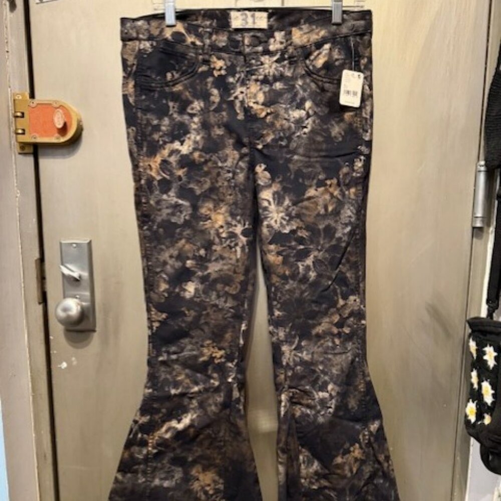 Free People retro Boho Inferno  (Floral Metallic) Flare  / Bell Bottom Jeans - Picture 7 of 16